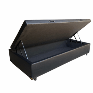 Cama Box Baú Solteiro Sintético Preto – Com Pistão A Gás