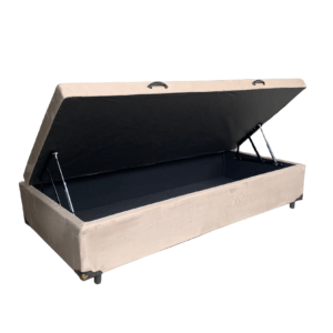 Cama Box Baú Solteiro Suede Bege – Com Pistão A Gás