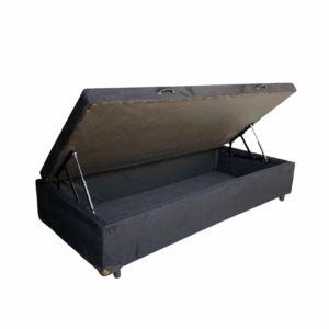 Cama Box Baú Solteiro Suede Preto – Com Pistão A Gás