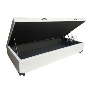 Cama Box Baú Solteiro Sintético Branco – Com Pistão A Gás