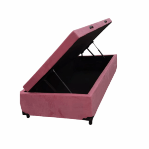 Cama Box Baú Solteiro Suede Rosé – Com Pistão A Gás