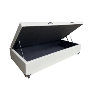 Cama Box Baú Solteiro Sintético Bege – Com Pistão A Gás