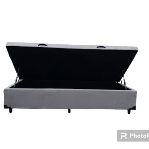 Cama Box Baú Solteirão King Suede Cinza
