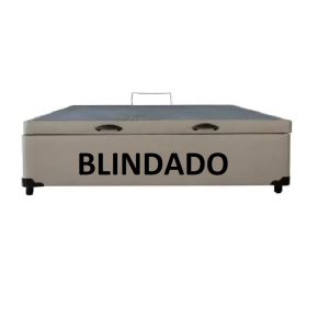 Cama Box Baú Viúvão Blindado Sintético Bege Com 128Cm de Largura