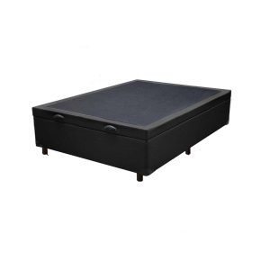Cama Box Baú Casal Sintético Preto Com Pistão A Gás
