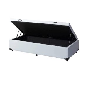 Cama Box Baú Solteiro Linhão Branco – Com Pistão A Gás
