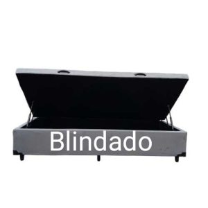 Cama Box Baú Solteirão King Blindado Suede Cinza