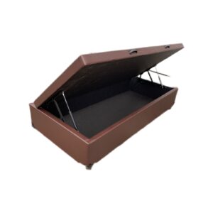 Cama Box Baú Solteiro Sintético Marrom – Com Pistão A Gás