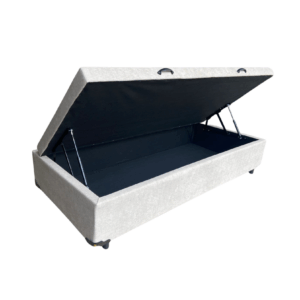Cama Box Baú Solteiro Linhão Bege – Estrutura Reforçada – Com Pistão A Gás